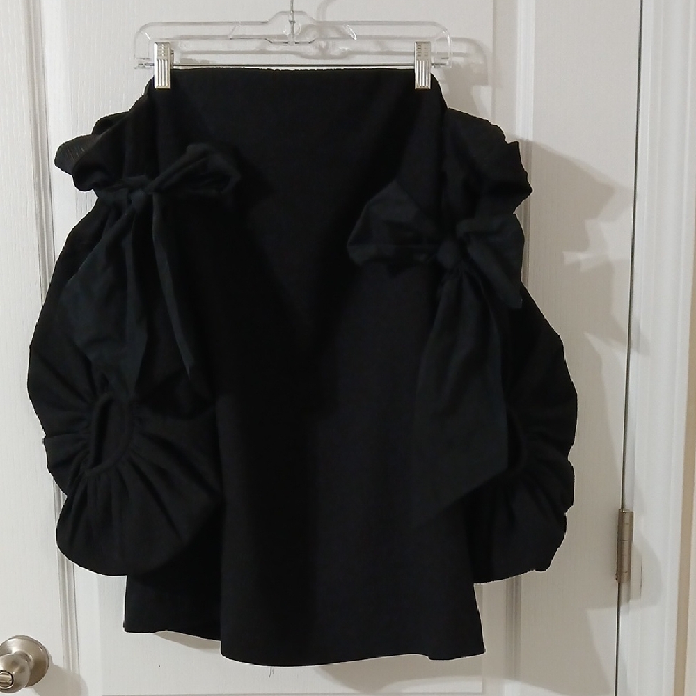 Rebecca Vallance Black Mini Dress with Balloon Sleeves and Bows